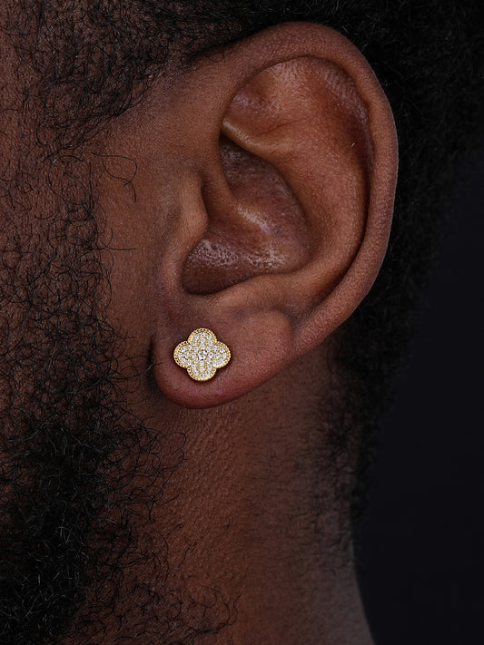 Fashionista Clover Earrings - 14k Gold Vermeil 925 Silver - CZ Stones - 9.5mm