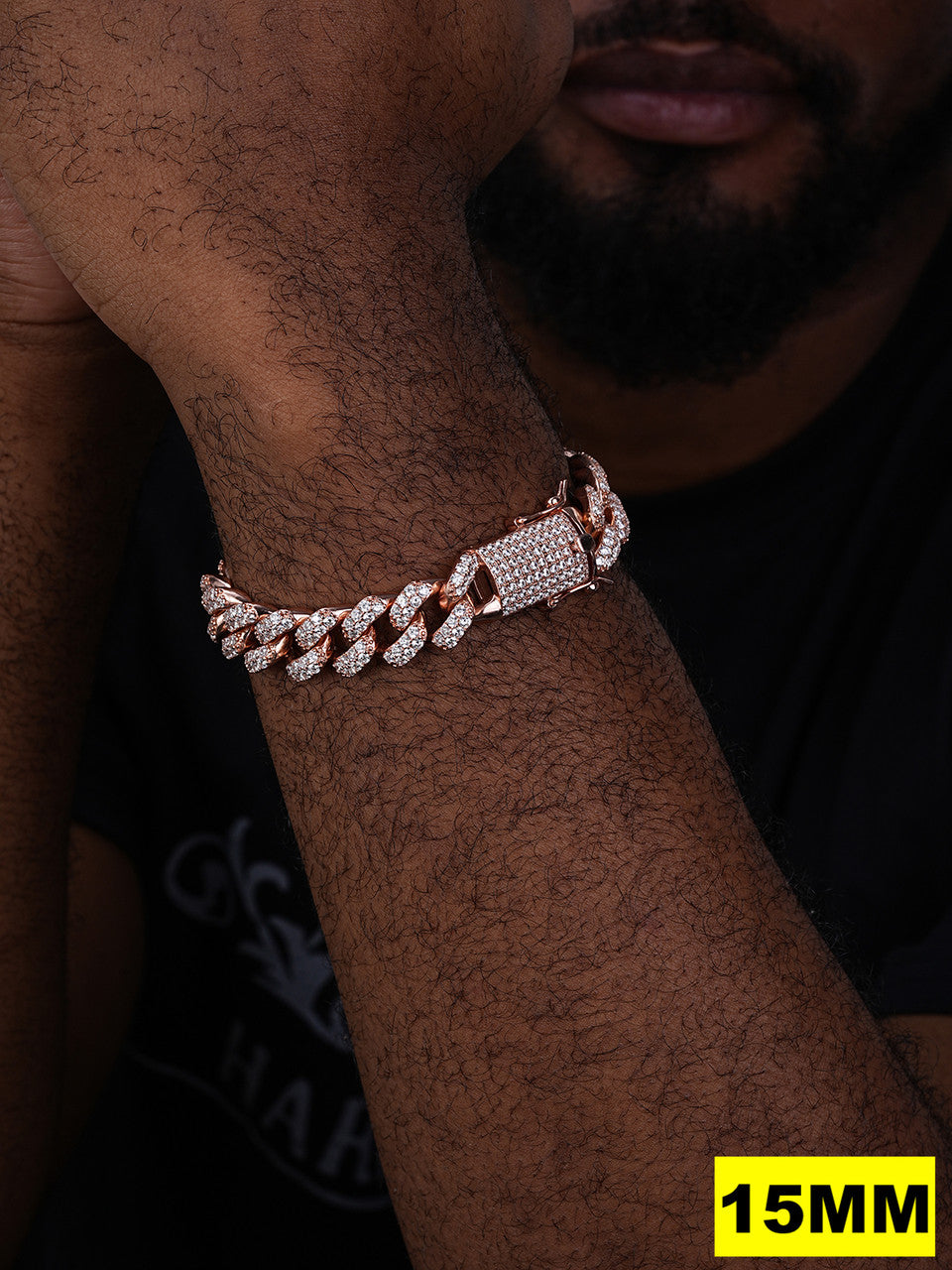 MOISSANITE Classic Miami Cuban Link Bracelet Iced Out - 14k Rose Gold Vermeil 925 Silver - 6mm-18mm - 7-8.5"