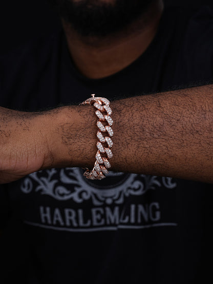 Classic Miami Cuban Link Bracelet Iced Out CZ Stones - Rose Gold Vermeil & 925 Silver - 15mm - 8.5"