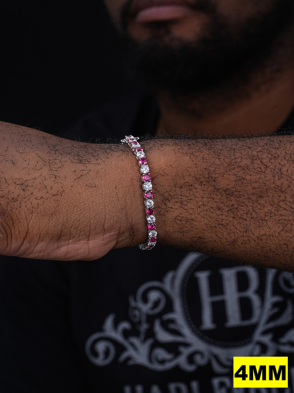 Tennis Bracelet SOLID 925 Sterling Silver Single Row Diamond & Ruby 2-4mm 6-8"