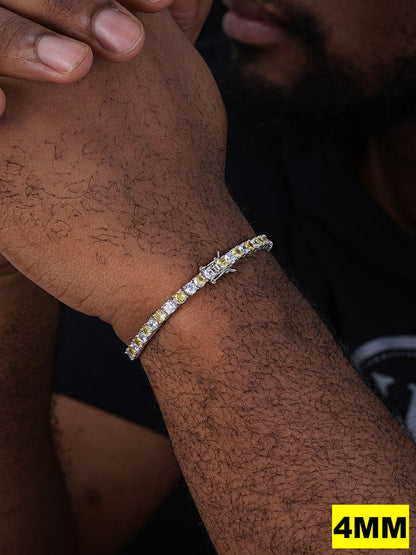 Tennis Bracelet SOLID 925 Sterling Silver Single Row Diamond & Yellow Sapphire
