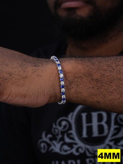 Tennis Bracelet SOLID 925 Sterling Silver Single Row Diamond & Blue Sapphire