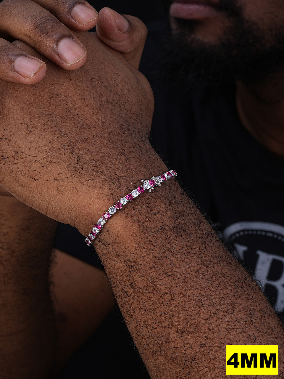 Tennis Bracelet SOLID 925 Sterling Silver Single Row Diamond & Ruby 2-4mm 6-8"