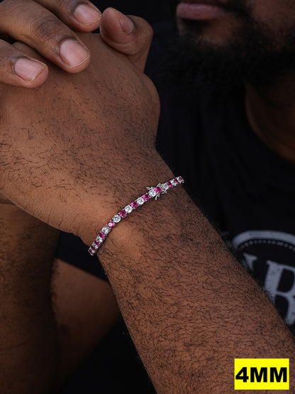 Tennis Bracelet SOLID 925 Sterling Silver Single Row Diamond & Ruby 2-4mm 6-8"