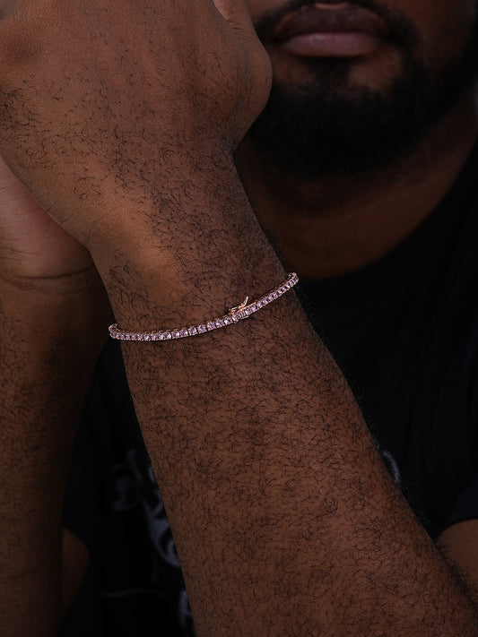 3mm Pink CZ Tennis Bracelet Real Iced 925 Sterling Silver 14k Rose Gold Plated