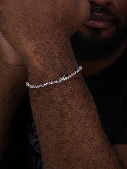 Real Iced Opal Rainbow MOISSANITE 3mm Tennis Bracelet 925 Silver Diamond Tester