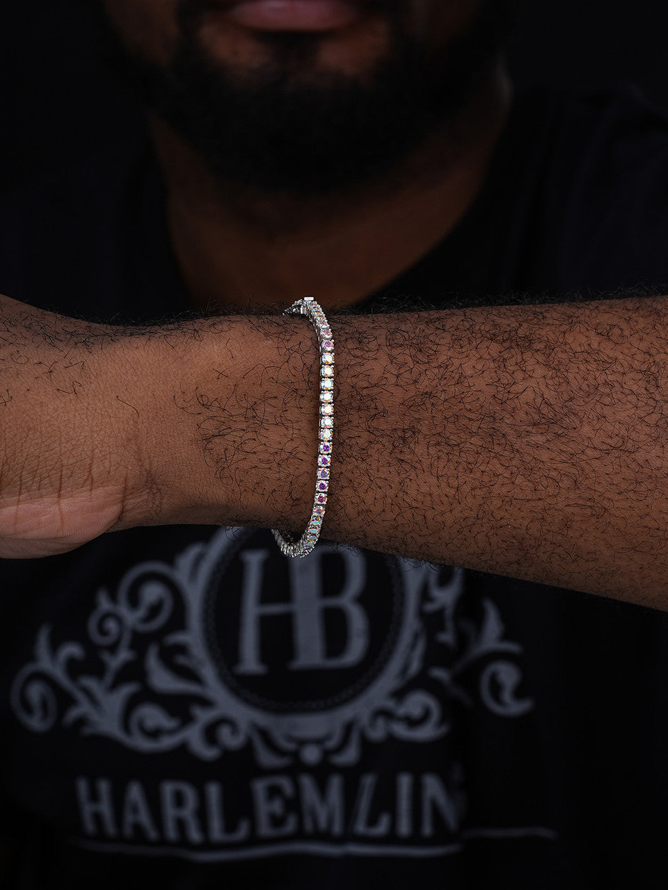 Real Iced Opal Rainbow MOISSANITE 3mm Tennis Bracelet 925 Silver Diamond Tester