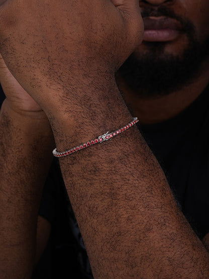 Real Iced Ruby Red MOISSANITE 3mm Tennis Bracelet 925 Silver Pass Diamond Test