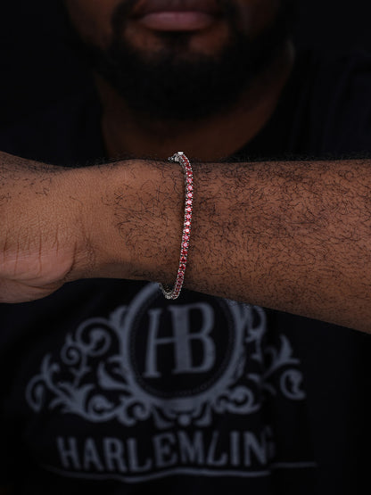 Real Iced Ruby Red MOISSANITE 3mm Tennis Bracelet 925 Silver Pass Diamond Test