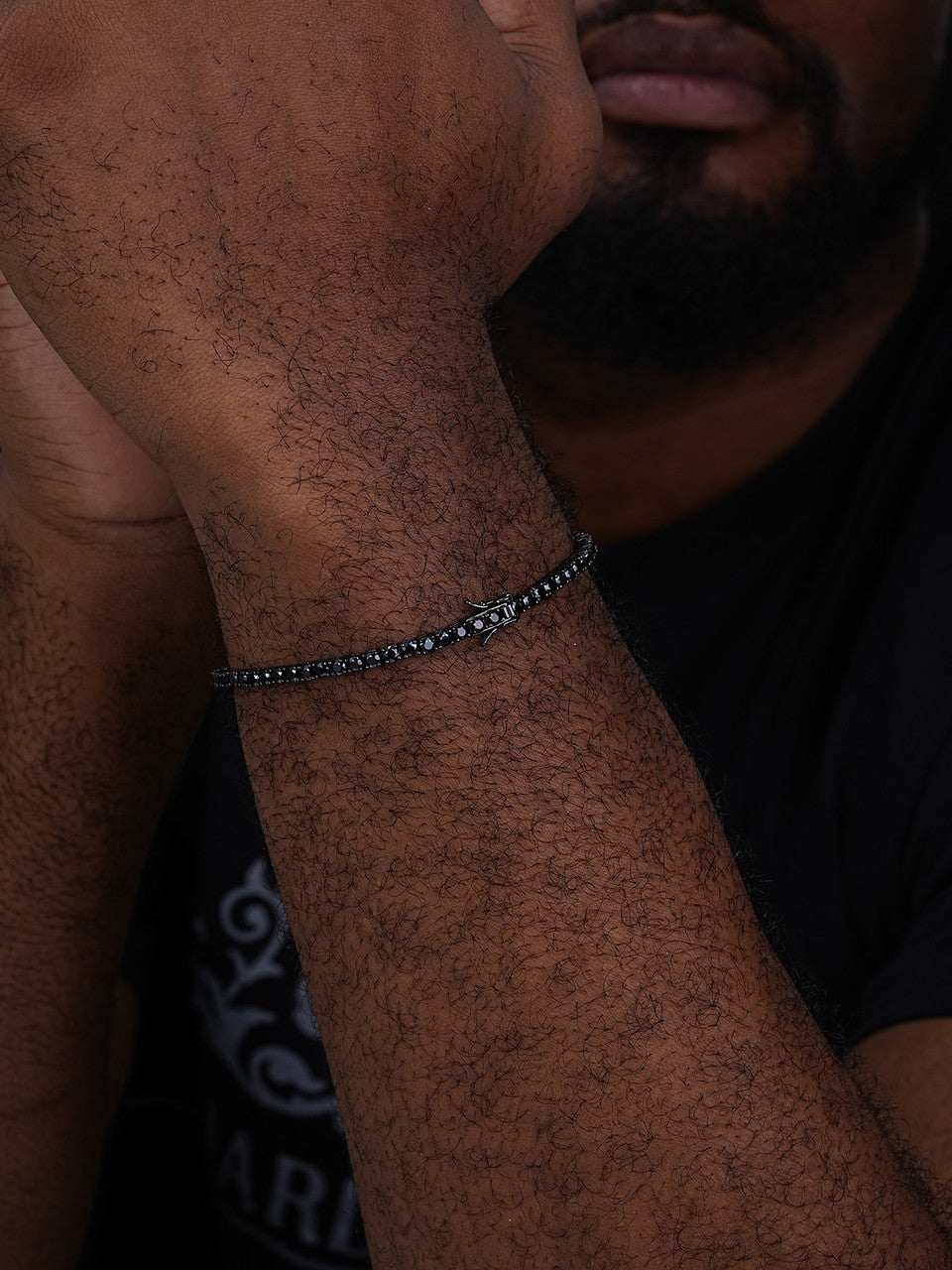 Real Black MOISSANITE Tennis Bracelet 925 Sterling Silver Pass Diamond Test 3mm