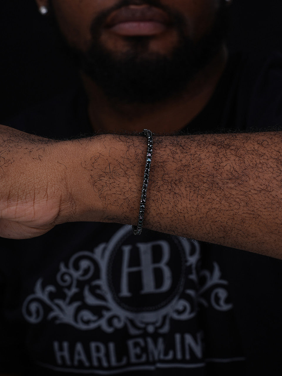 Real Black MOISSANITE Tennis Bracelet 925 Sterling Silver Pass Diamond Test 3mm