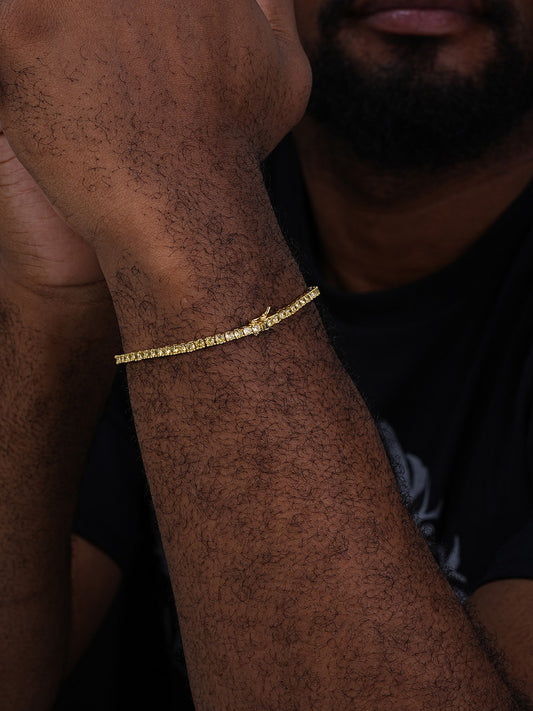 3mm Canary Yellow CZ Tennis Bracelet Real 925 Sterling Silver 14k Gold Plated