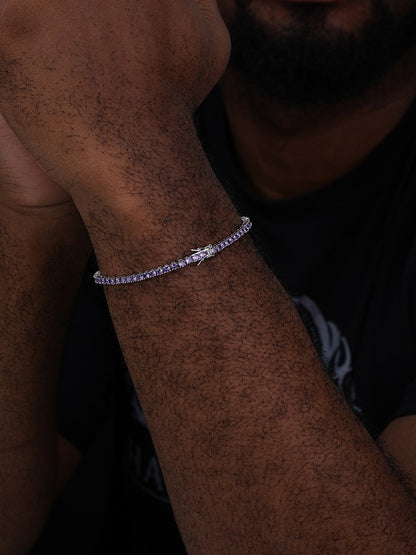 3mm Purple CZ Tennis Bracelet Real Iced 925 Sterling Silver Mens Ladies 6-8.5"