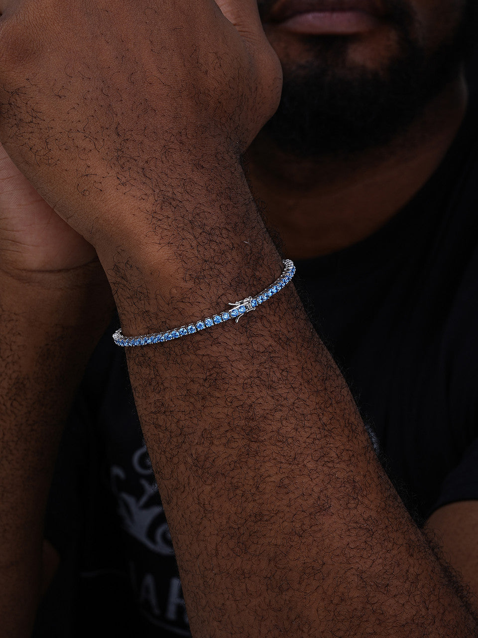 3mm Tennis Bracelet Real 925 Sterling Silver Aquamarine Blue Sapphire Diamond