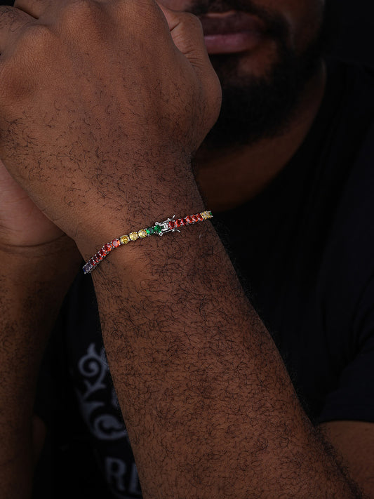 Tennis Chain Bracelet Multicolor Rainbow CZ Stones - 925 Silver - 4mm - 6"-9"