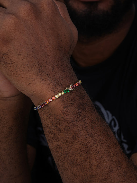 14k Over Solid 925 Sterling Silver 4mm Multicolor Rainbow CZ Tennis Bracelet 7‚Äù