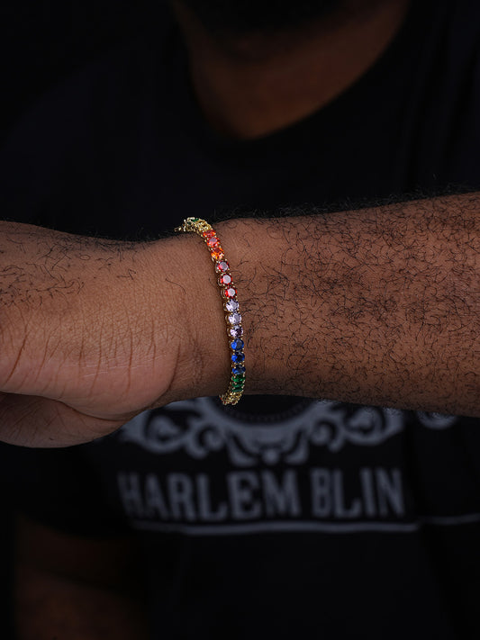 14k Over Solid 925 Sterling Silver 4mm Multicolor Rainbow CZ Tennis Bracelet 7‚Äù