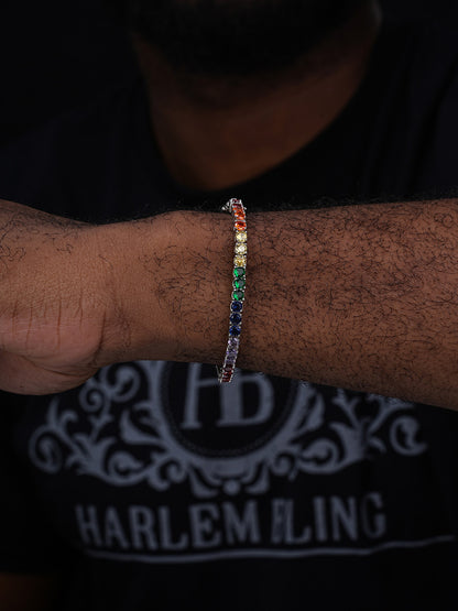 Tennis Chain Bracelet Multicolor Rainbow CZ Stones - 925 Silver - 4mm - 6"-9"