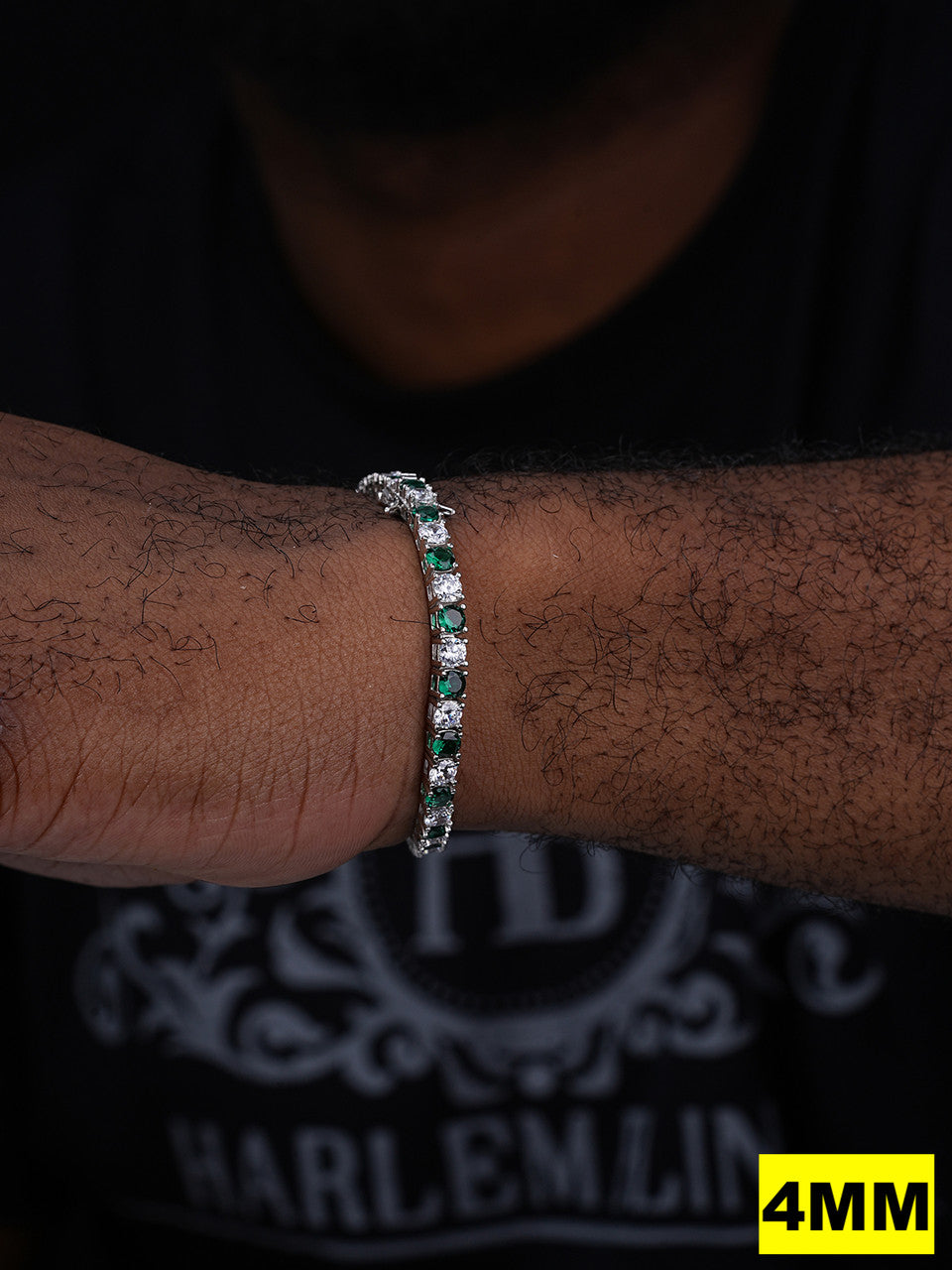 Tennis Bracelet SOLID 925 Sterling Silver Single Row Diamond & Green Emerald