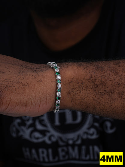 Tennis Bracelet SOLID 925 Sterling Silver Single Row Diamond & Green Emerald