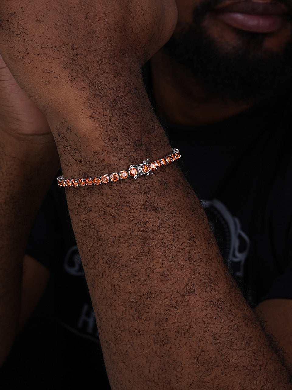 Real Iced Orange MOISSANITE 5mm Tennis Bracelet 925 Silver Pass