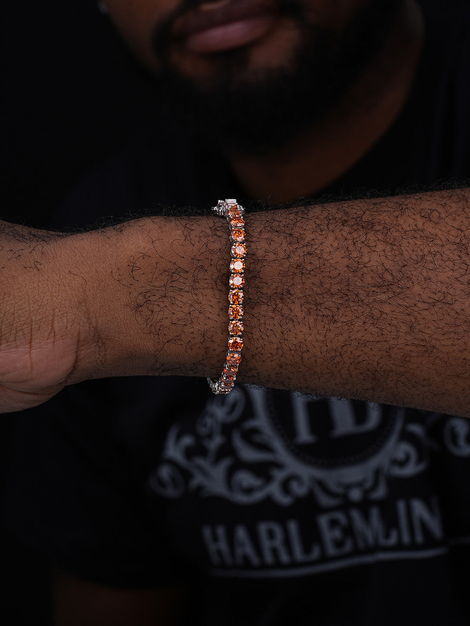 Real Iced Orange MOISSANITE 5mm Tennis Bracelet 925 Silver Pass
