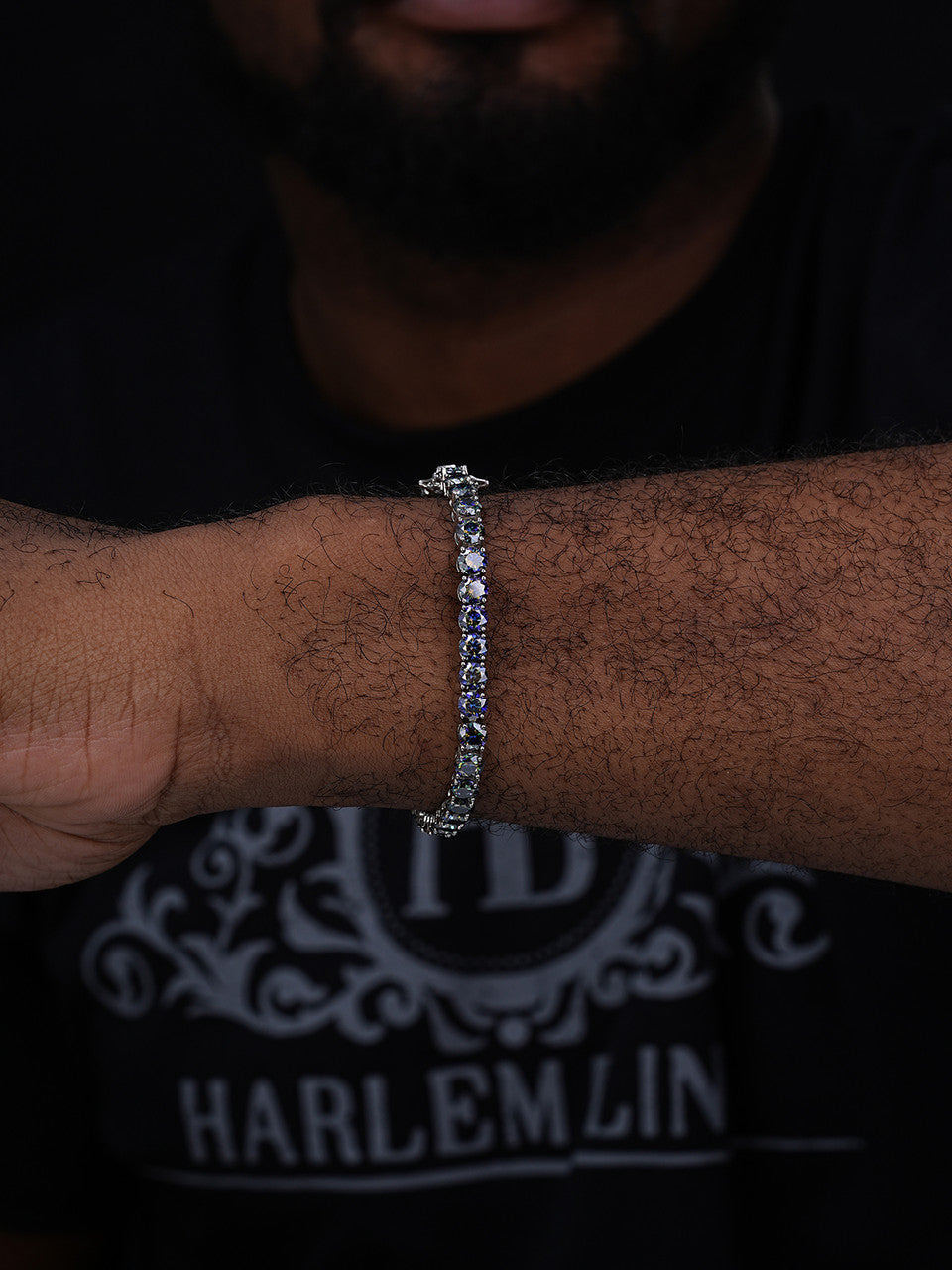 Real Iced Dark Blue MOISSANITE 5mm Tennis Bracelet 925 Silver Pass Diamond Test