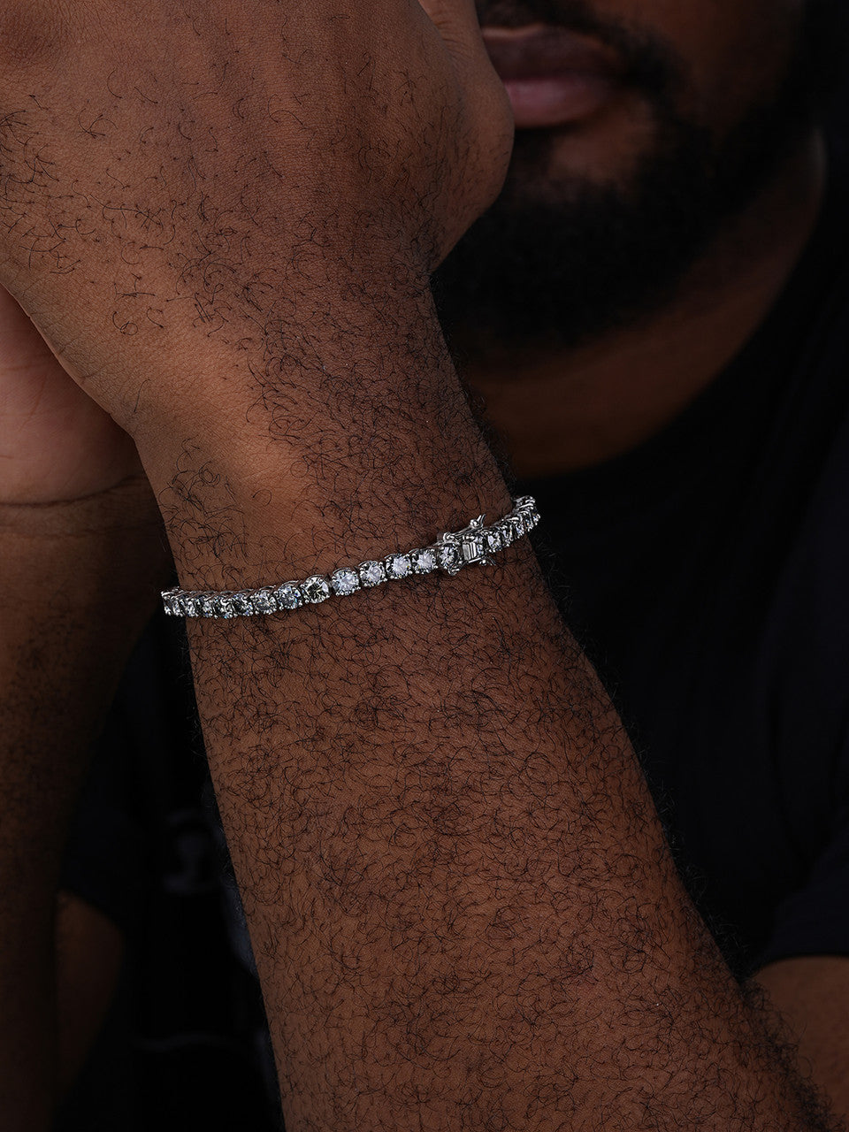 Real Iced Blue Gray MOISSANITE 5mm Tennis Bracelet 925 Silver Pass Diamond Test