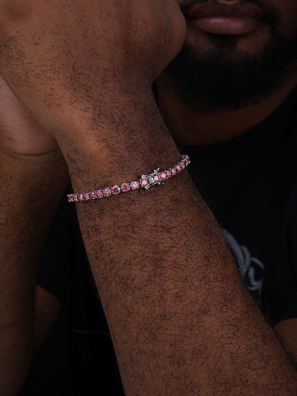 Real Iced Pink MOISSANITE 5mm Tennis Bracelet 925 Silver Pass Diamond Test