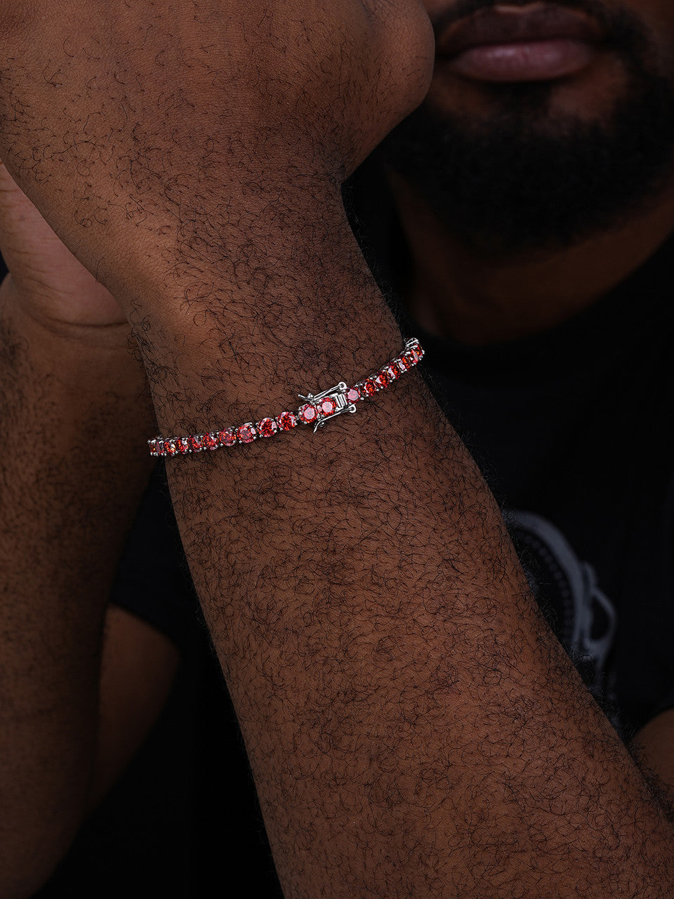 Real Iced Ruby Red MOISSANITE 5mm Tennis Bracelet 925 Silver Pass Diamond Test