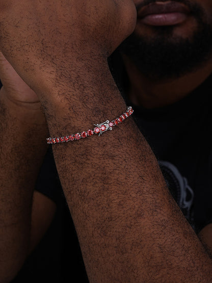 Real Iced Ruby Red MOISSANITE 5mm Tennis Bracelet 925 Silver Pass Diamond Test