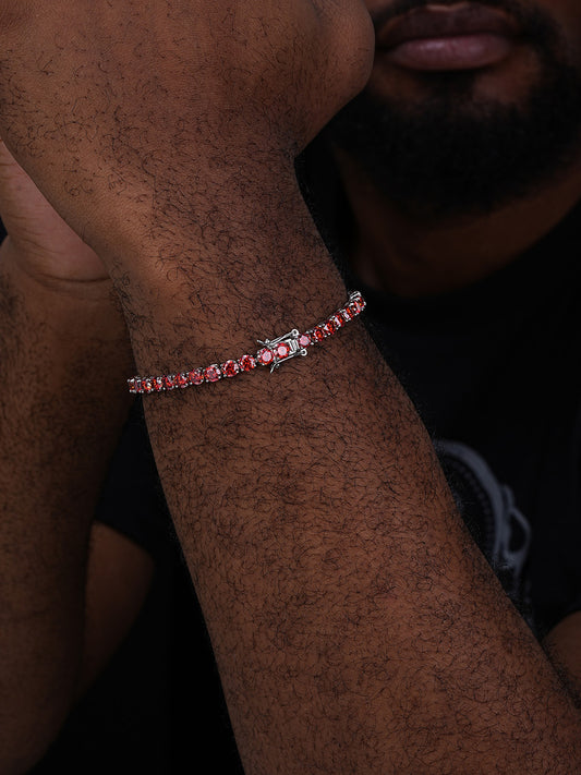 Real Iced Ruby Red MOISSANITE 5mm Tennis Bracelet 925 Silver Pass Diamond Test