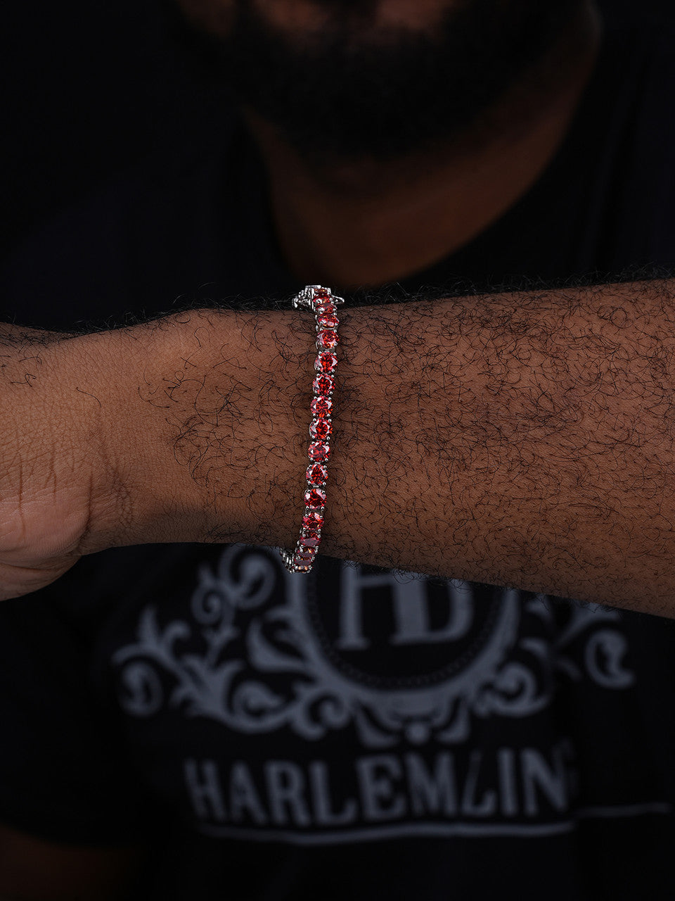 Real Iced Ruby Red MOISSANITE 5mm Tennis Bracelet 925 Silver Pass Diamond Test