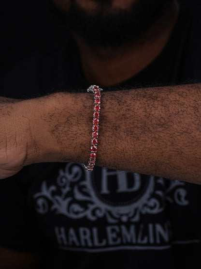 Real Iced Ruby Red MOISSANITE 5mm Tennis Bracelet 925 Silver Pass Diamond Test