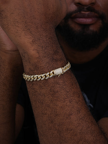 Italian Bestseller Miami Cuban Link Bracelet Iced Out CZ Stones - 14k Gold Vermeil 925 Silver - 10mm - 7"-8.5"