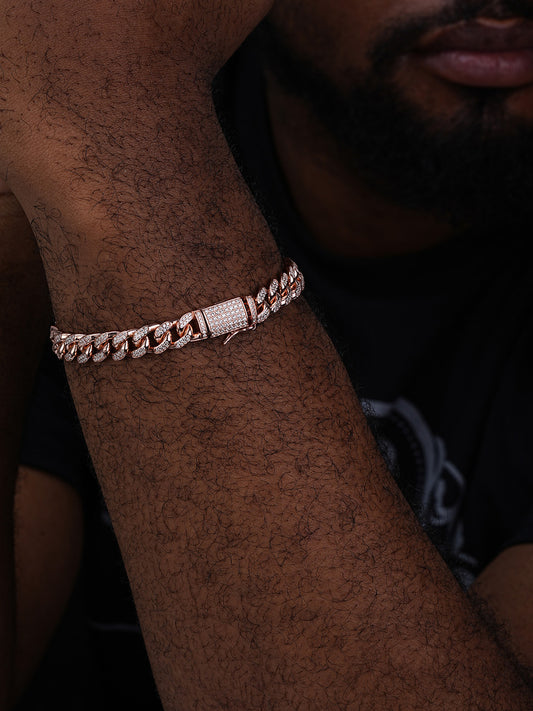 Italian Bestseller Miami Cuban Link Bracelet Iced Out CZ Stones - 14k Rose Gold Vermeil 925 Silver - 10mm - 7"-8.5"