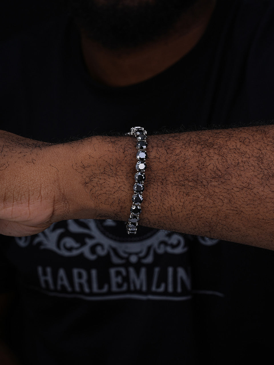 Real Black MOISSANITE Thick 7mm Tennis Bracelet 925 Silver Pass Diamond Tester