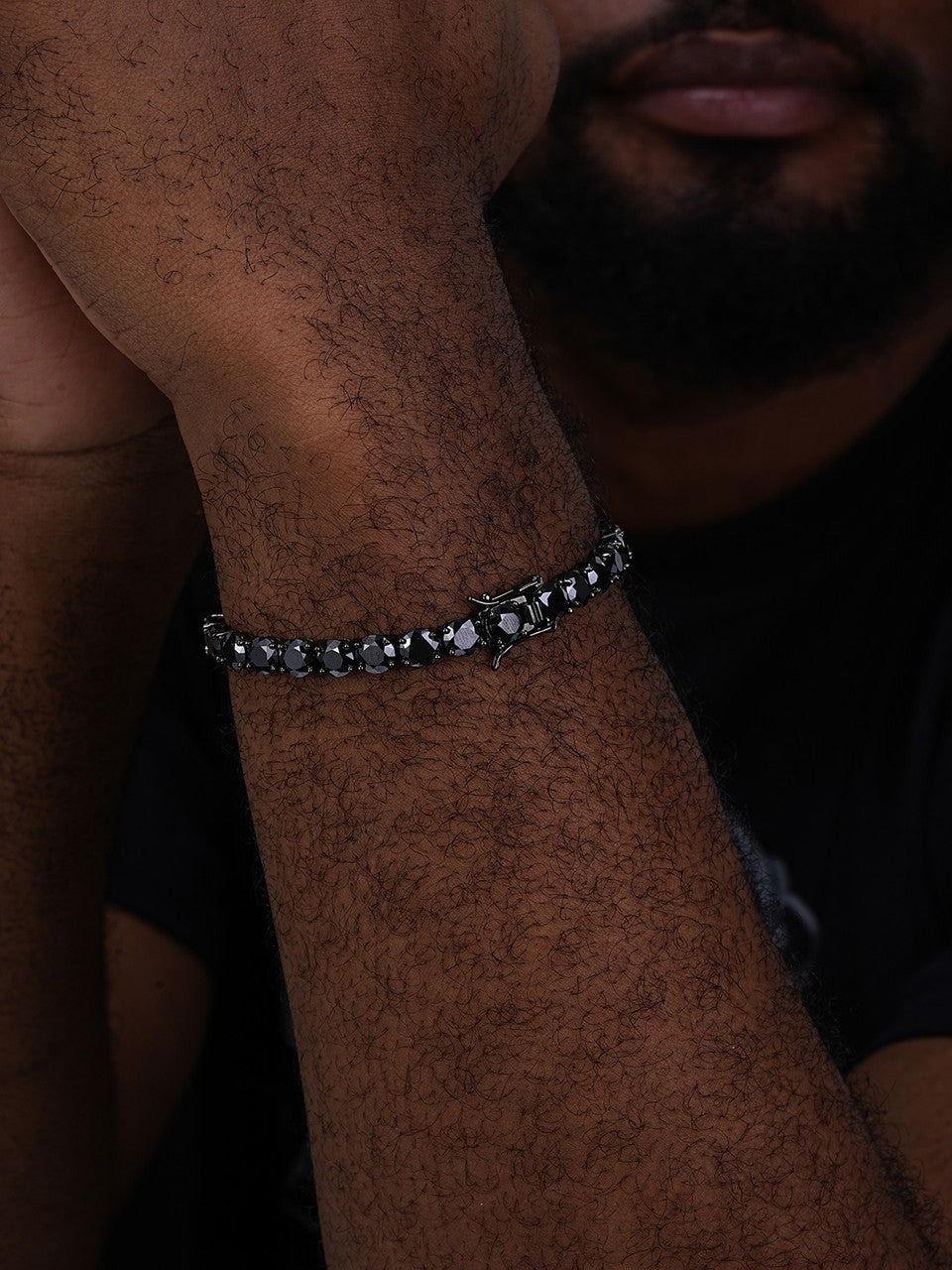 Real Black MOISSANITE 7mm Tennis Bracelet Oxidized Black Rhodium Over 925 Silver