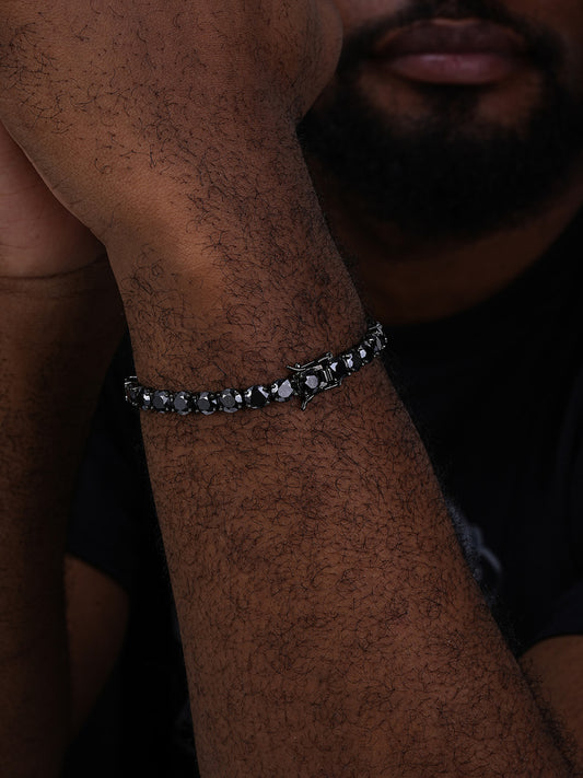 Mens Tennis Bracelet 925 Silver 7mm Man Made Black Diamond Tennis Bracelet 8.5"