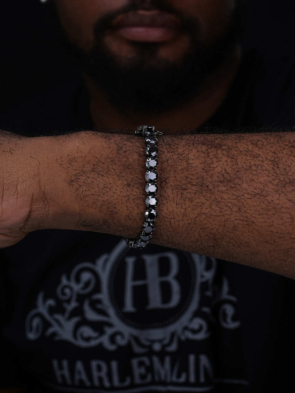 Real Black MOISSANITE 7mm Tennis Bracelet Oxidized Black Rhodium Over 925 Silver