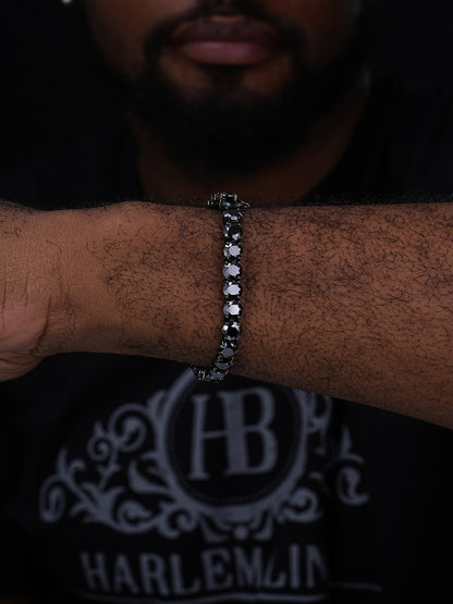 Real Black MOISSANITE 7mm Tennis Bracelet Oxidized Black Rhodium Over 925 Silver