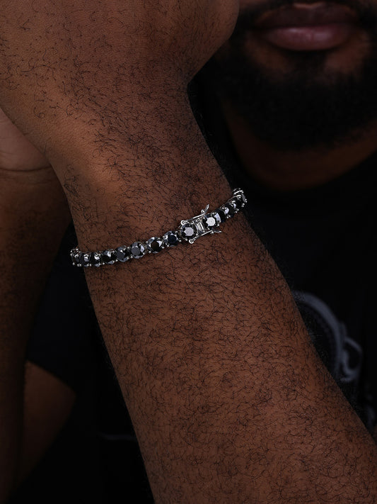 Real Black MOISSANITE Thick 7mm Tennis Bracelet 925 Silver Pass Diamond Tester