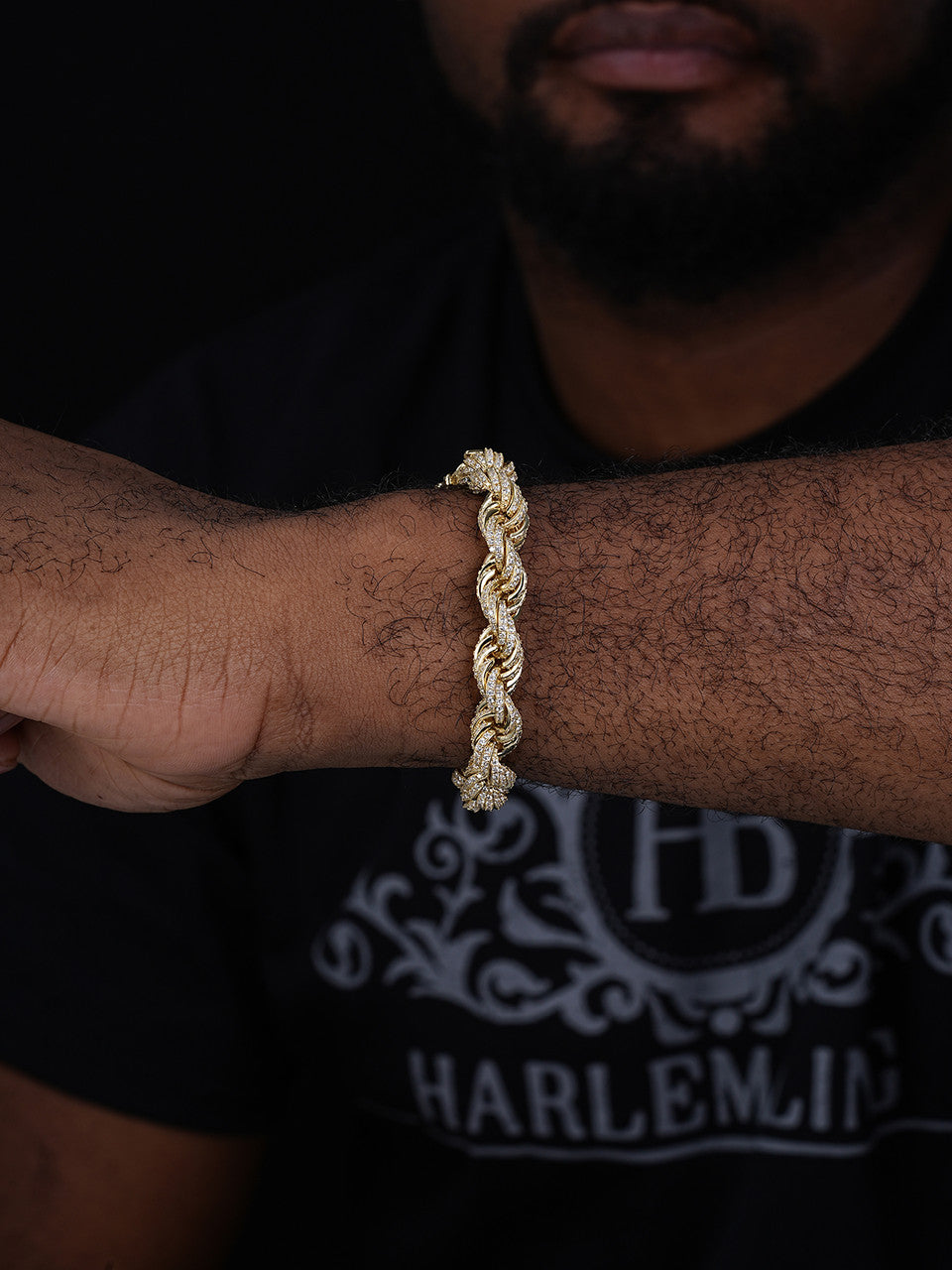 Rope Bracelet Iced Out CZ Stones - 14k Gold Vermeil 925 Silver - 9mm - 7.5"-8.5"