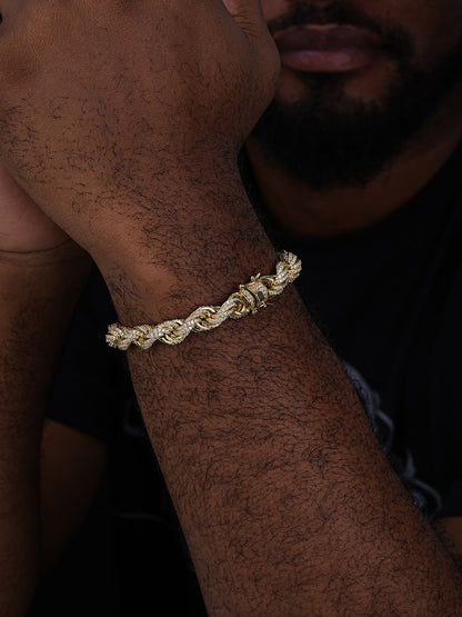 Rope Bracelet Iced Out CZ Stones - 14k Gold Vermeil 925 Silver - 9mm - 7.5"-8.5"