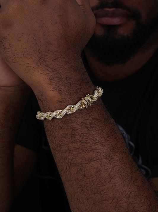 Rope Bracelet Iced Out CZ Stones - 14k Gold Vermeil 925 Silver - 9mm - 7.5"-8.5"