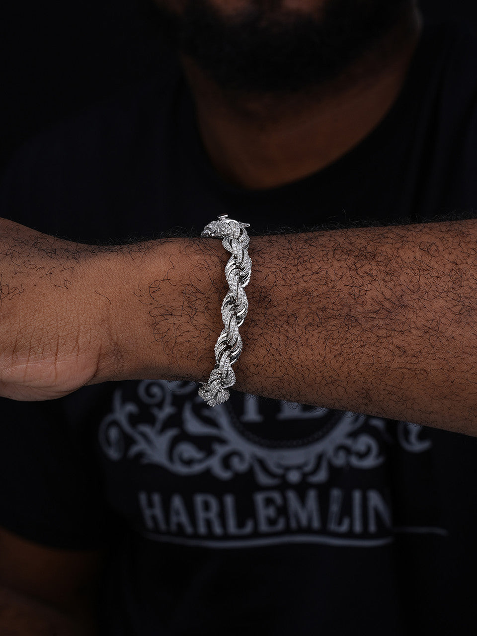 Rope Bracelet Iced Out CZ Stones - 925 Silver - 9mm - 7.5"-8.5"