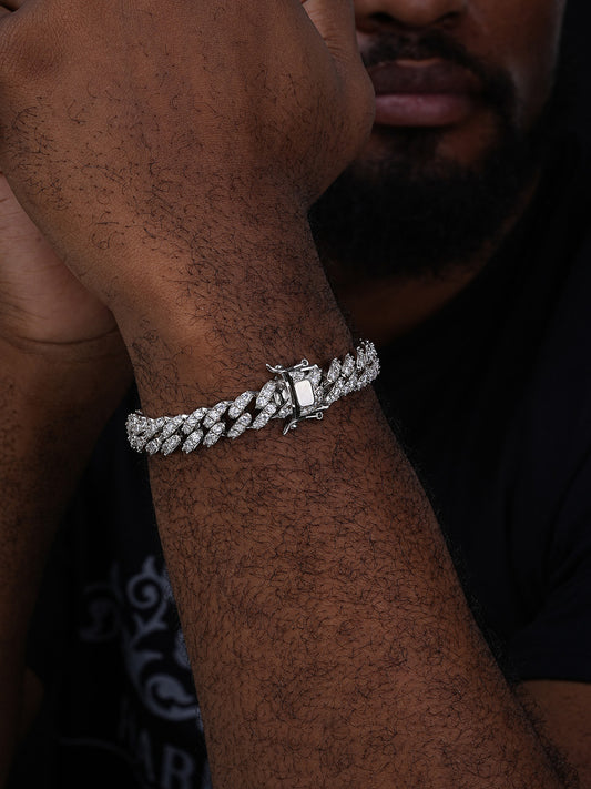 Big Stone Miami Cuban Link Bracelet Iced Out CZ Stones - 925 Silver - 12mm - 7"- 8.5"