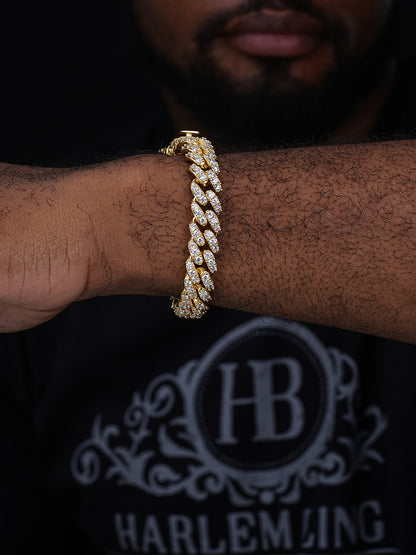 Big Stone Miami Cuban Link Bracelet Iced Out CZ Stones - 14k Gold Vermeil 925 Silver - 12mm - 7"-8"
