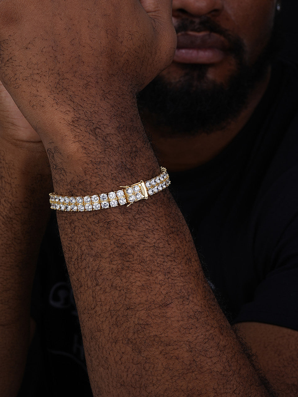 10mm Thick Two Row Tennis Bracelet Gold Over Solid 925 Silver 6-9" 5mm Diamonds