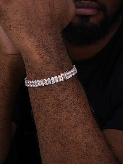 10mm Thick Two Row Tennis Bracelet Rose Gold Solid 925 Silver 6-9" 5mm Diamonds